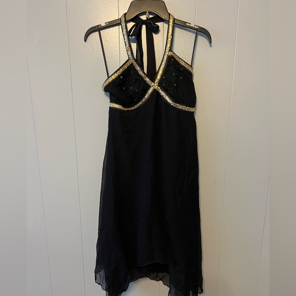 Two G black  with gold embellishments Halter Neckline dress